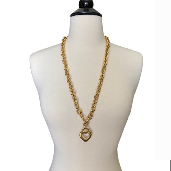 Chunky Chain Statement Necklace Heart Pendant - Picture 1 of 6